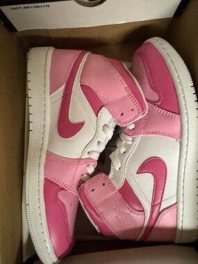 Nike Custom Women Jordan 1 Two-Tone Pink and White Mid Sneakers